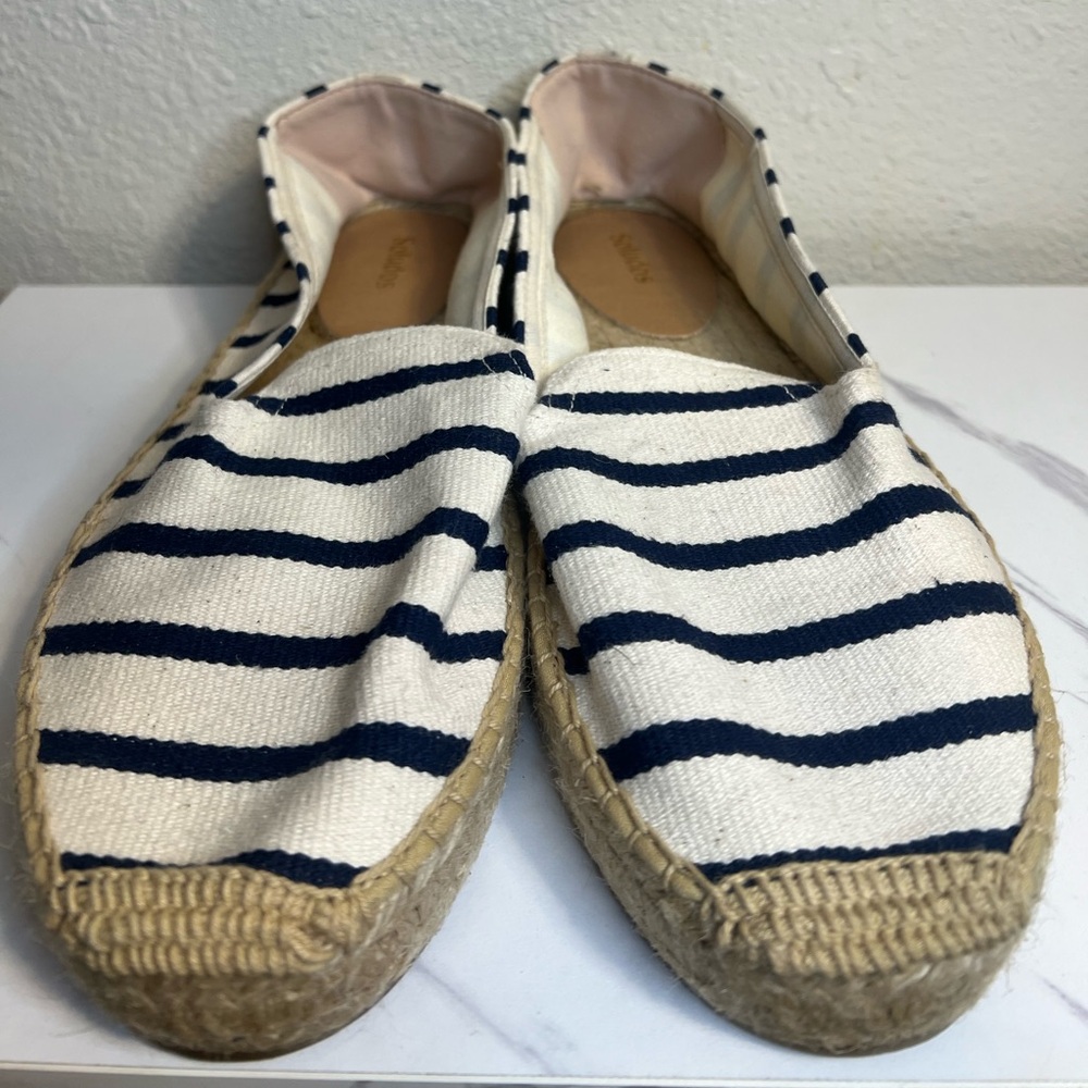 SOLUDOS Striped Espadrilles Flats Women's Size 11 Navy White Canvas Shoes